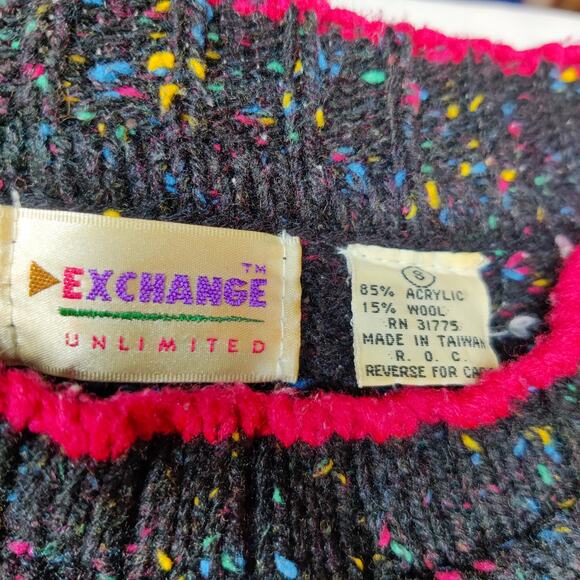 Vtg 90s Exchange Unlimited Wool Blend Geometric Donegal Speckled Sweater Small - Picture 6 of 9
